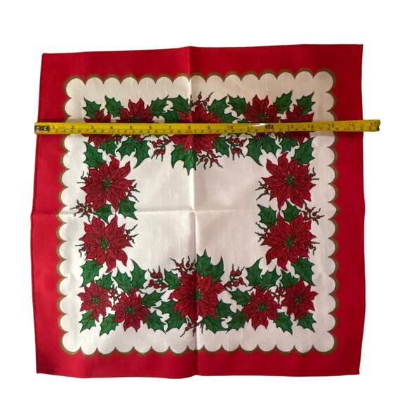 Vintage Christmas Poinsettia Napkins Set of 2 – Red Green Holiday Linens 16.5” - Picture 3 of 4